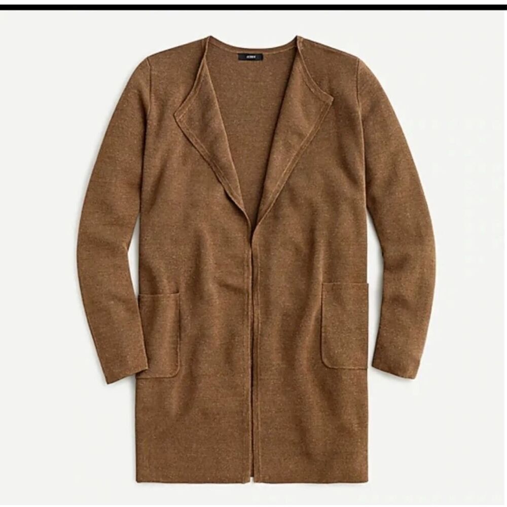 J. Crew M Juliette linen brown collarless knit cardigan sweater size small